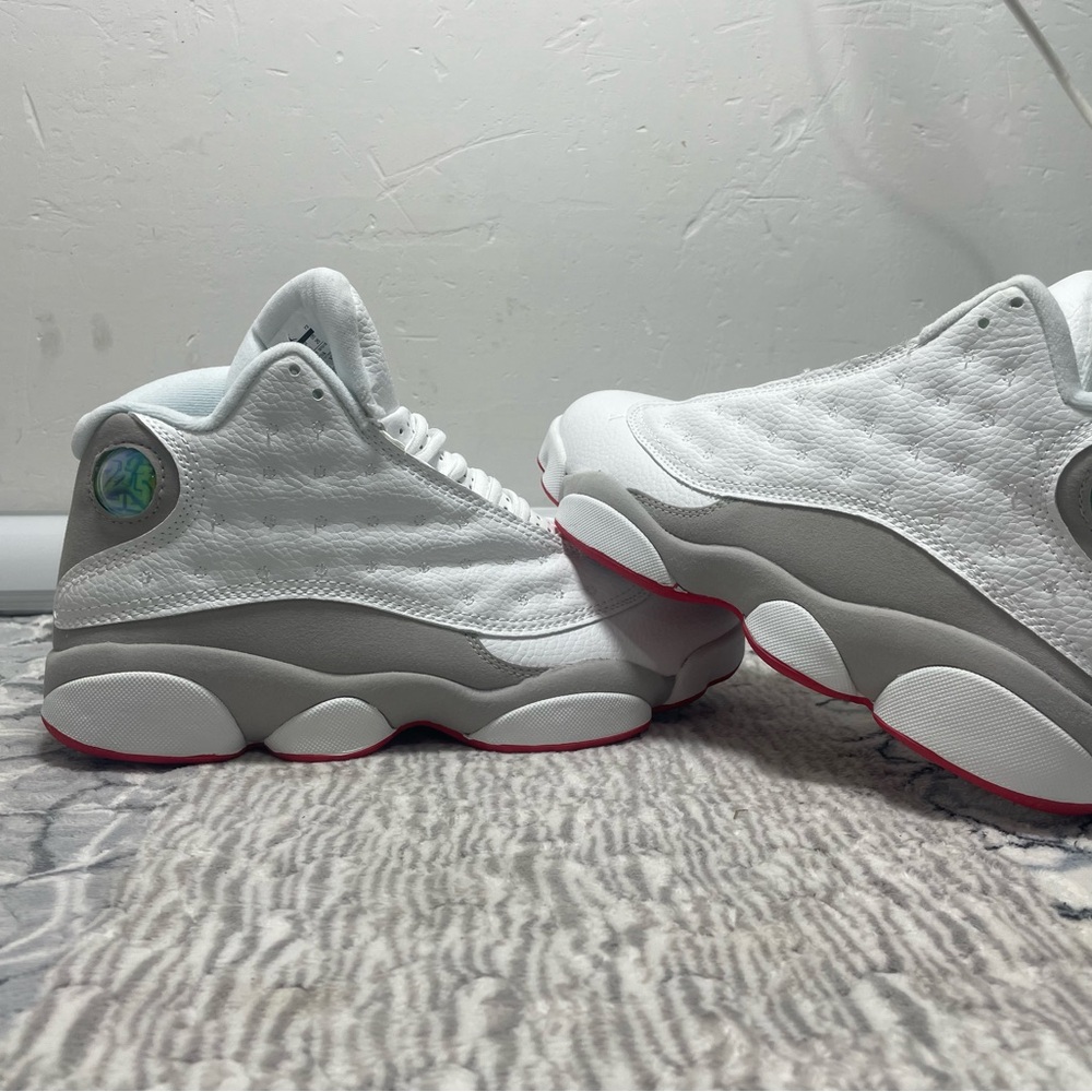 Air jordna 13 White and Gray Sneakers with Red Accents